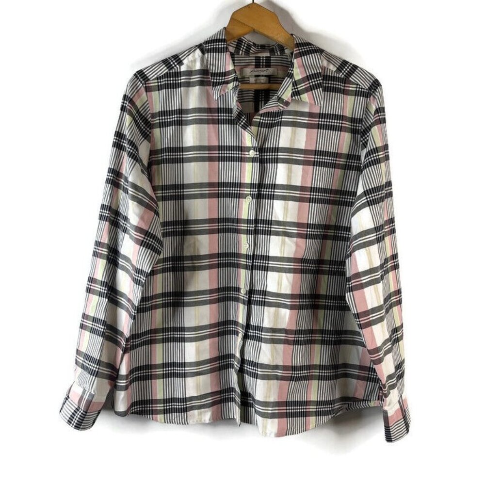 Foxcroft Womens Button Up Shirt Top Size 18 Black Plaid Check Wrinkle Free
